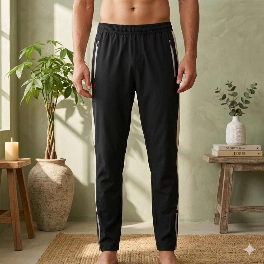 Rhone Relay Jogger Pants Mens 30 Black Track Athleisure Stripe Zip Ankle